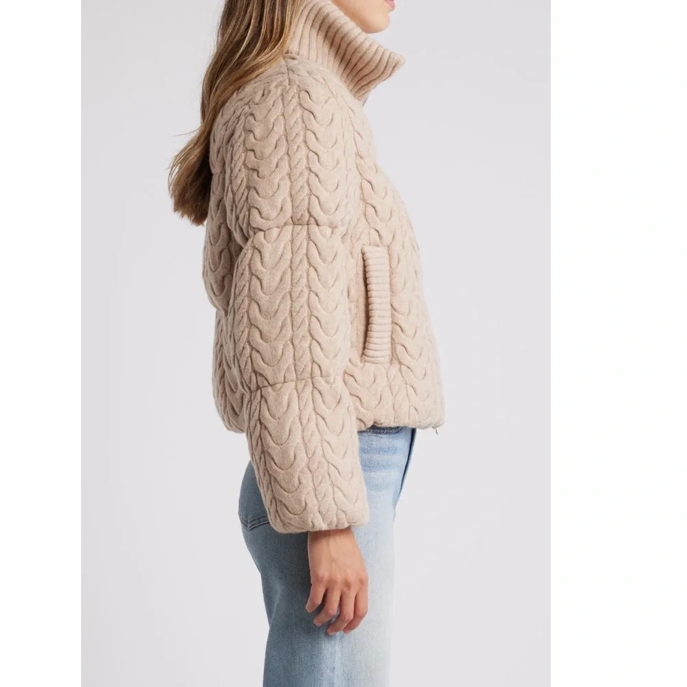 Varley Beige Cable Knit Puffer Jacket, size Large, NEW - Picture 4 of 16